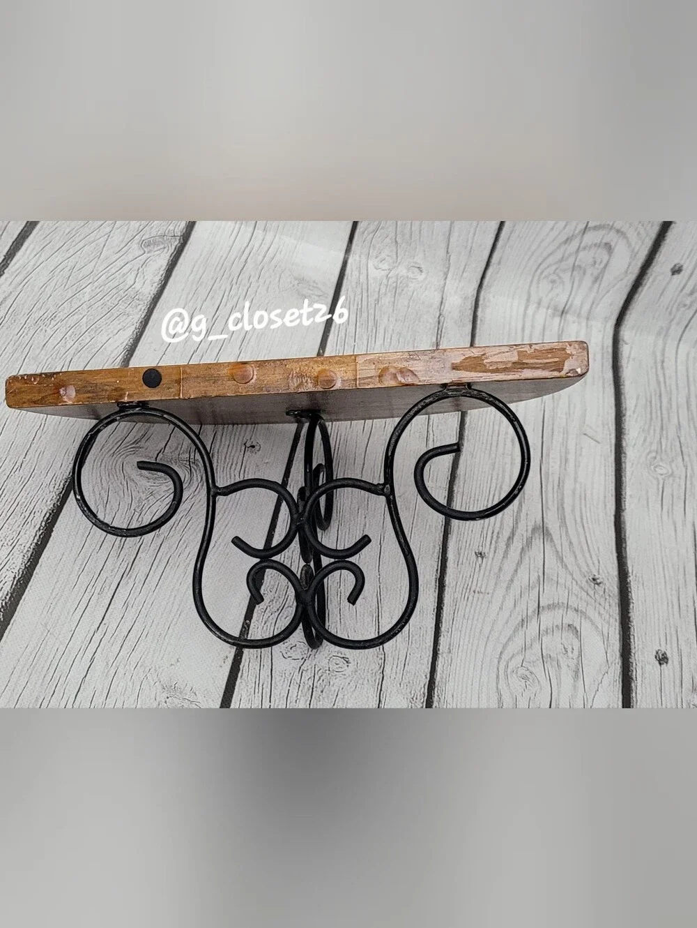 Natural Wood Wall Shelves with Black Scroll Brackets